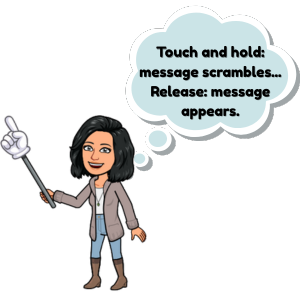 bitmoji pointing to text